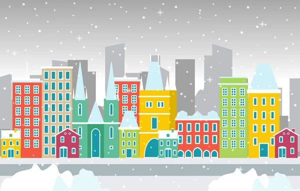 Neve Invernale Praga Città Cityscape Skyline Landmark Building Illustrazione — Vettoriale Stock