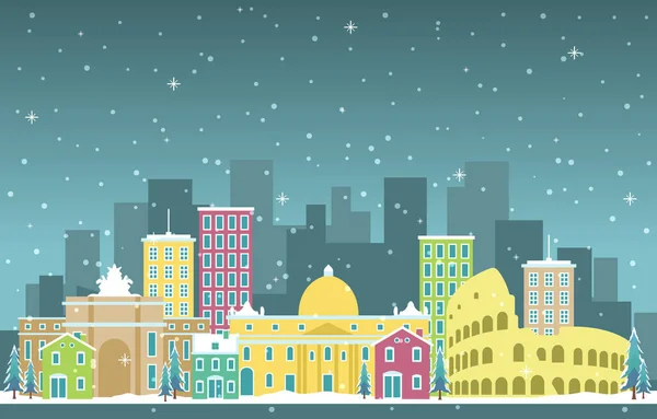 Χειμωνιάτικο Χιόνι Στη Ρώμη City Cityscape Skyline Landmark Building Illustration — Διανυσματικό Αρχείο