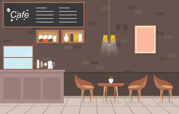 Modern Cafe Coffee Shop Interior Furniture Restaurant Flat Design Illustration — Stock Vector