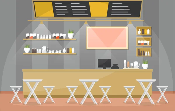 Modern Kafe Kahve Dükkanı Mobilya Lokantası Düz Tasarım Llüstrasyonu — Stok Vektör