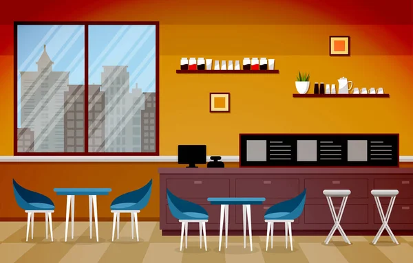 Café Moderno Cafetería Muebles Interiores Restaurante Diseño Plano Ilustración — Archivo Imágenes Vectoriales