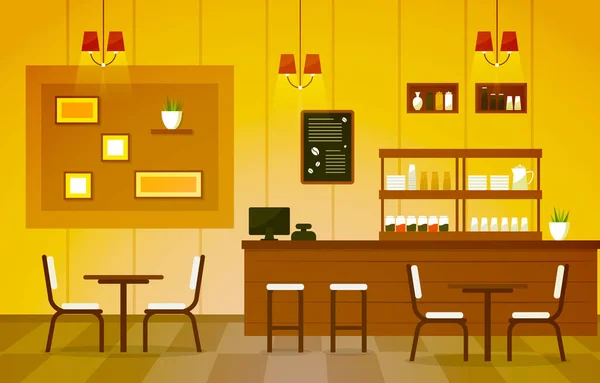 Nowoczesna Kawiarnia Kawiarnia Wnętrze Meble Restauracja Flat Design Ilustracja — Wektor stockowy