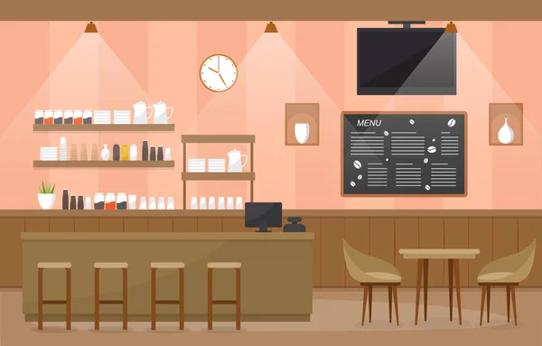 Moderne Cafe Coffee Shop Inneneinrichtung Möbel Restaurant Flaches Design Illustration — Stockvektor