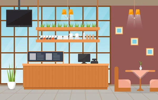 Nowoczesna Kawiarnia Kawiarnia Wnętrze Meble Restauracja Flat Design Ilustracja — Wektor stockowy