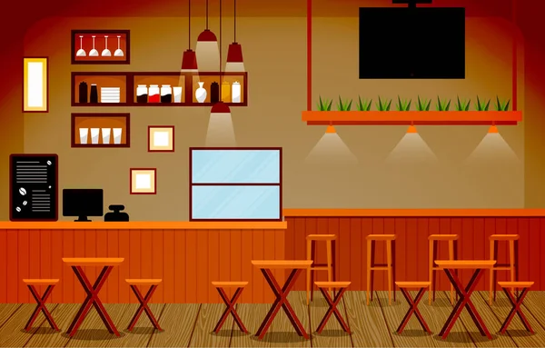 Modern Cafe Coffee Shop Interior Furniture Restaurant Flat Design Illustrasjon – stockvektor