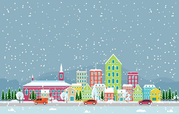 Neige Hivernale Copenhague Paysage Urbain Skyline Landmark Building Illustration — Image vectorielle