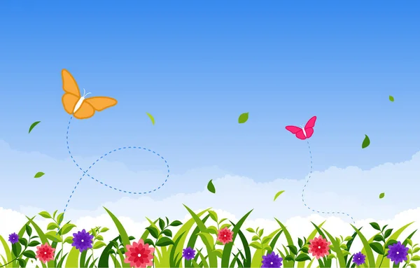 夏日春花盛开 背景为蝴蝶园 — 图库矢量图片