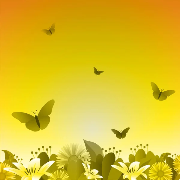 Été Printemps Floraison Fleur Nature Avec Fond Jaune Doré — Image vectorielle