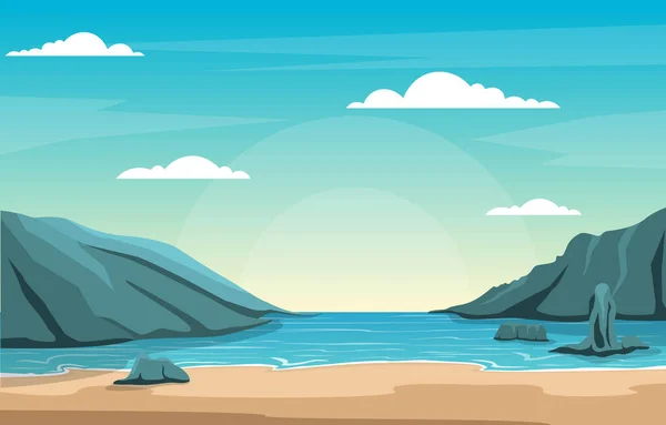 Prachtige Zee Panorama Beach Coast Bay Ocean Landschap Illustratie — Stockvector