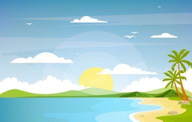 Tropikal Sahilde Tatil Palm Tree Yaz Manzarası