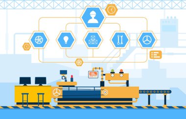 Endüstri Fabrikası Konsept Taşıyıcı Otomatik Üretim Robotik Kurulum İllüstrasyonu