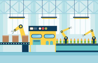 Endüstri Fabrikası Konsept Taşıyıcı Otomatik Üretim Robotik Kurulum İllüstrasyonu