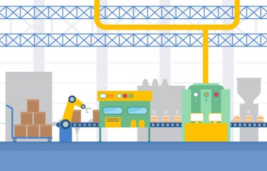 Endüstri Fabrikası Konsept Taşıyıcı Otomatik Üretim Robotik Kurulum İllüstrasyonu