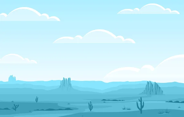 Día Vasto Desierto América Occidental Con Cactus Horizonte Paisaje Ilustración — Vector de stock