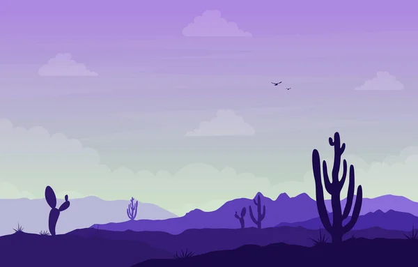 Journée Dans Vaste Désert Amérique Ouest Avec Cactus Horizon Illustration — Image vectorielle