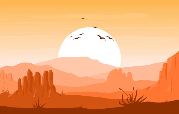 Dia Vasto Deserto América Ocidental Com Ilustração Paisagem Cactus Horizon — Vetor de Stock