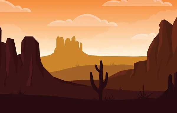 Dag Vidsträckt Västamerikansk Öken Med Cactus Horizon Landscape Illustration — Stock vektor