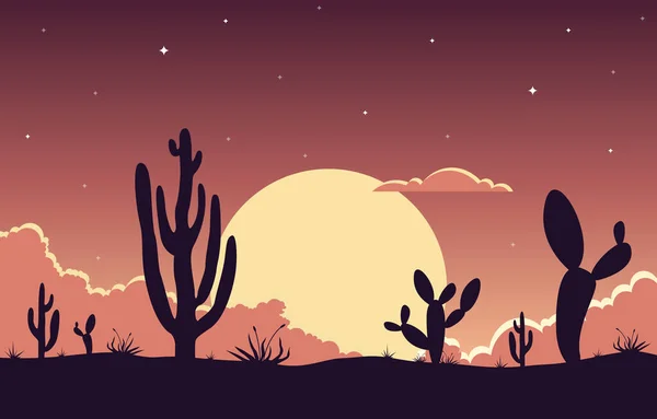 Dzień Pustyni Ameryce Zachodniej Kaktusem Horizon Krajobraz Ilustracja — Wektor stockowy