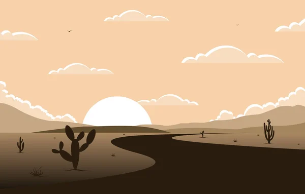Dag Vidsträckt Västamerikansk Öken Med Cactus Horizon Landscape Illustration — Stock vektor