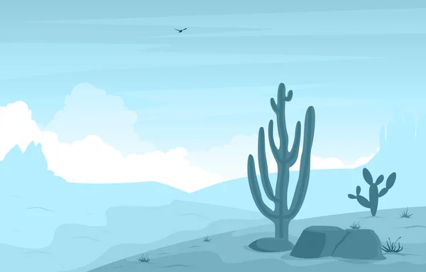 Día Vasto Desierto América Occidental Con Cactus Horizonte Paisaje Ilustración — Vector de stock