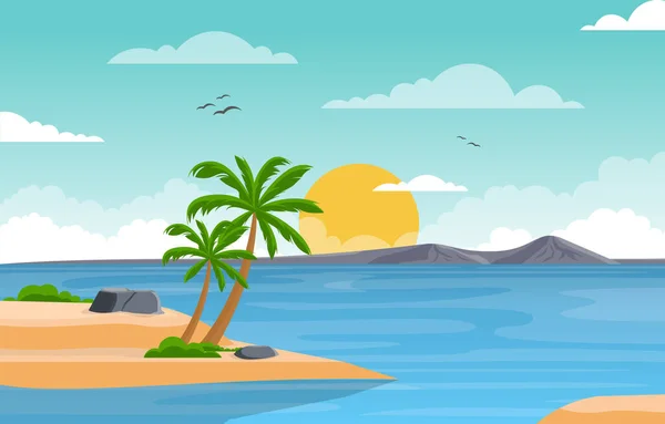 Vacaciones Playa Tropical Palma Mar Paisaje Verano Ilustración — Vector de stock