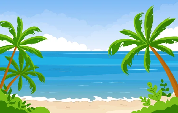 Vacation Tropical Beach Sea Palm Tree Summer Landscape Illustration — стоковий вектор