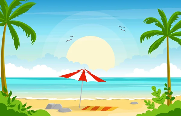 Semester Tropical Beach Sea Palm Tree Sommarlandskap Illustration — Stock vektor