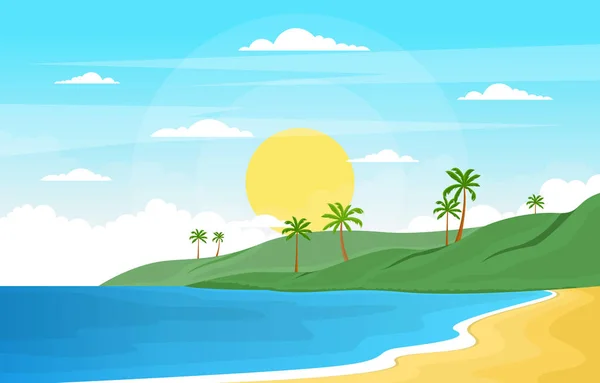 Vacation Tropical Beach Sea Palm Tree Summer Landscape Illustration — стоковий вектор