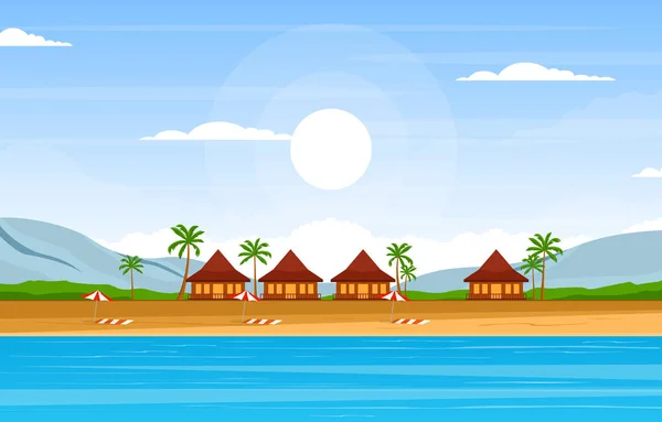 Отдых Тропическом Пляже Пальмовое Дерево Летний Пейзаж Иллюстрация — стоковый вектор