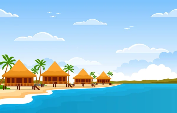 Férias Tropical Beach Sea Palm Tree Ilustração Paisagem Verão — Vetor de Stock