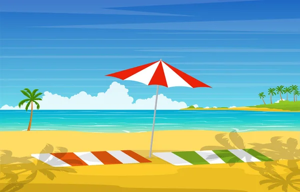 Urlaub Tropischen Strand Meer Palmen Sommer Landschaft Illustration — Stockvektor