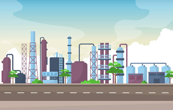 Industrial Factory Concept Manufacturing Building Facilities Area Landscape Flat Illustration
