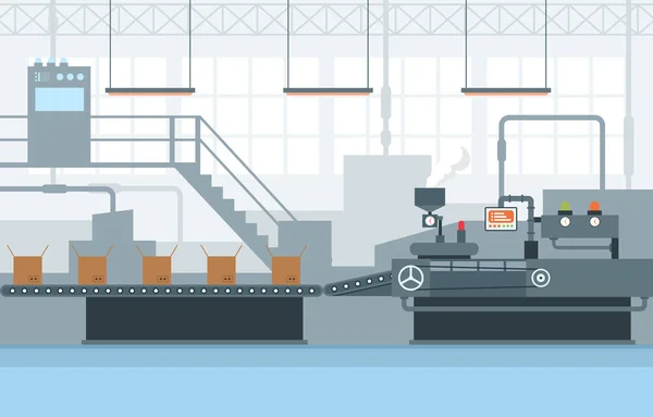 Industria Concetto Fabbrica Conveyor Produzione Automatica Assemblaggio Robotico Illustrazione — Vettoriale Stock