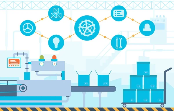 Industrie Fabriek Concept Conveyor Automatische Productie Robotassemblage Illustratie — Stockvector