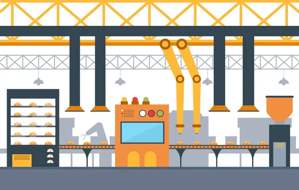 Industry Factory Concept Conveyor Automatic Production Robotic Assembly Illustration — Stock Vector