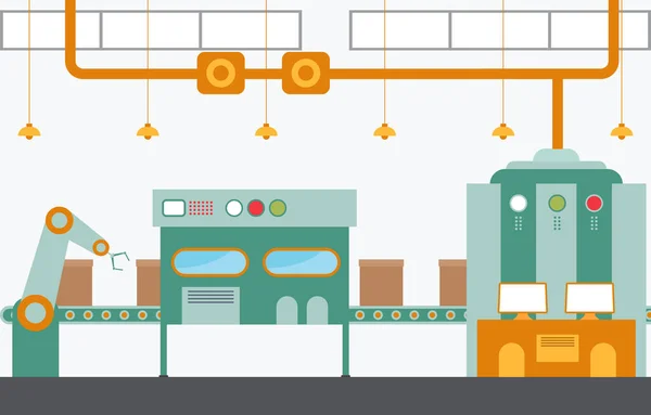 Industrie Fabriek Concept Conveyor Automatische Productie Robotassemblage Illustratie — Stockvector
