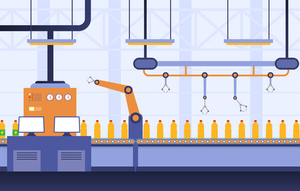 Industry Factory Concept Conveyor Automatic Production Robotic Assembly Illustration