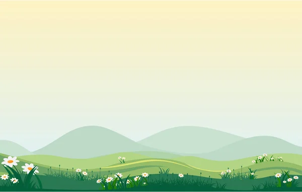 Summer Spring Green Valley Fresh Sky Outdoor Landscape Illusztráció — Stock Vector