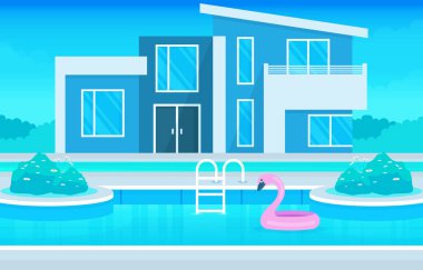 Arka Bahçe Resimlerinde Yüzme Havuzu Olan Modern Ev Villa Harici