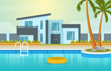 Arka Bahçe Resimlerinde Yüzme Havuzu Olan Modern Ev Villa Harici