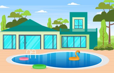 Arka Bahçe Resimlerinde Yüzme Havuzu Olan Modern Ev Villa Harici