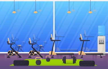 Spor Merkezi Spor Kulübü Spor Ağırlığı Vücut Geliştirme Ekipmanı Vektör İllüstrasyonu