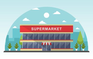 Süpermarket Marketi Perakende Mağazası Alışveriş Merkezi Şehir Binası Çizimi