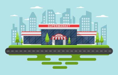 Süpermarket Marketi Perakende Mağazası Alışveriş Merkezi Şehir Binası Çizimi