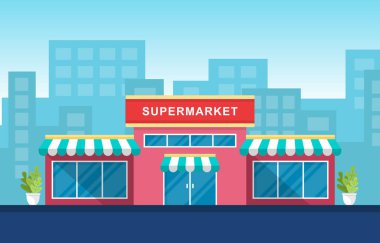 Süpermarket Marketi Perakende Mağazası Alışveriş Merkezi Şehir Binası Çizimi