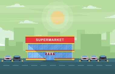 Süpermarket Marketi Perakende Mağazası Alışveriş Merkezi Şehir Binası Çizimi