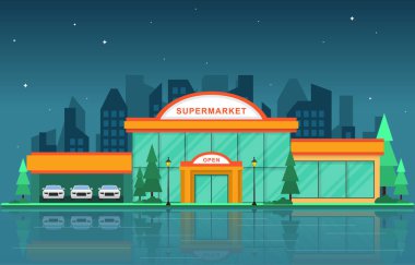 Süpermarket Marketi Perakende Mağazası Alışveriş Merkezi Şehir Binası Çizimi