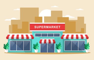 Süpermarket Marketi Perakende Mağazası Alışveriş Merkezi Şehir Binası Çizimi