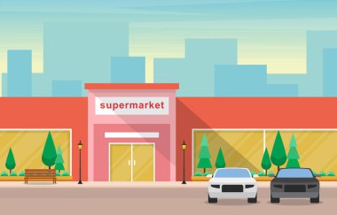 Süpermarket Marketi Perakende Mağazası Alışveriş Merkezi Şehir Binası Çizimi