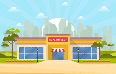 Süpermarket Marketi Perakende Mağazası Alışveriş Merkezi Şehir Binası Çizimi